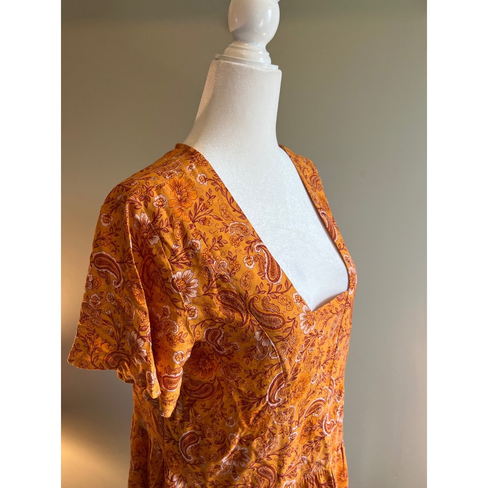 Patrons of Peace Marigold Paisley Floral Tiered Mini Dress Orange Boho Medium - Picture 2 of 5